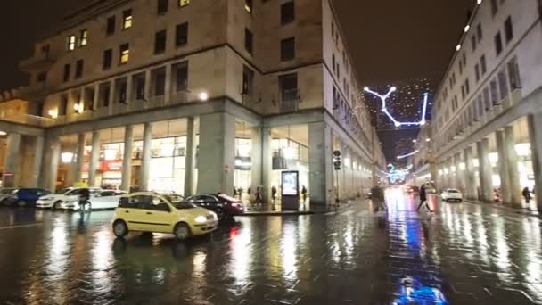 Turin Italien Cirka December 2019 Nattutsikt Över Roma Gatan Vid — Stockvideo