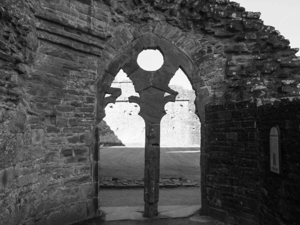 Tintern Abbey (Abaty Tyndyrn) in Tintern, black and white — Stock Photo, Image