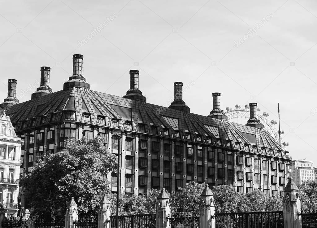 Portcullis House in London, black and white