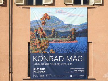 Konrad Maegi (painter) exhibition banner in Turin