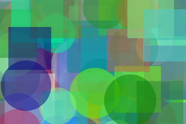 Abstract green blue red circles squares illustration background — ストック写真