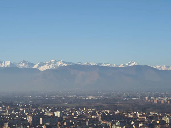 Aerial view of Turin with Alps mountains — Stock Photo, Image