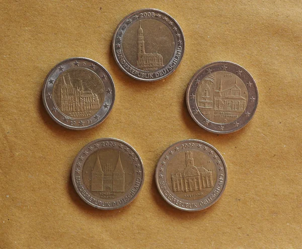 Німецькі монети 2 євро, Європейський Союз. — стокове фото