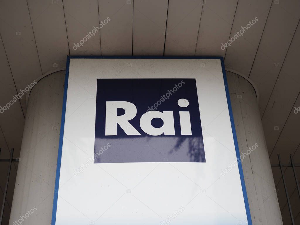 TURIN, ITALY - CIRCA DECEMBER 2019: RAI sign (public Italian television and radio broadcaster)