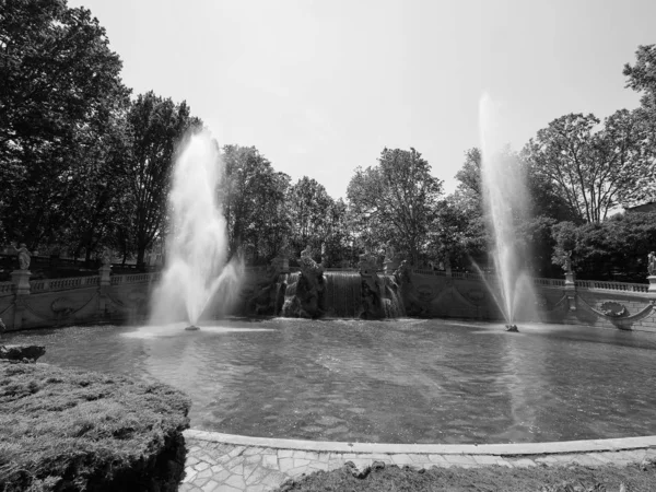 Fontana dei mesi in Turin, black and white — Stock Photo, Image