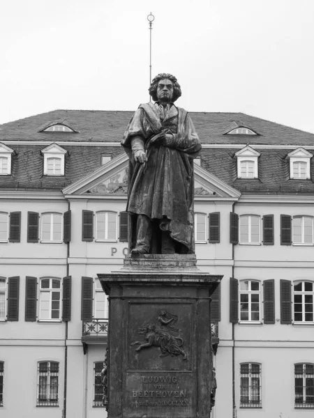 Beethoven Denkmal (1845) v Bonnu, černobílý — Stock fotografie