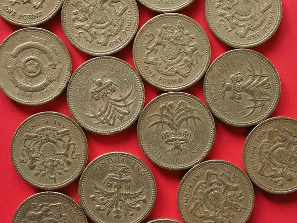 One Pound coins, United Kingdom — Stock Photo, Image