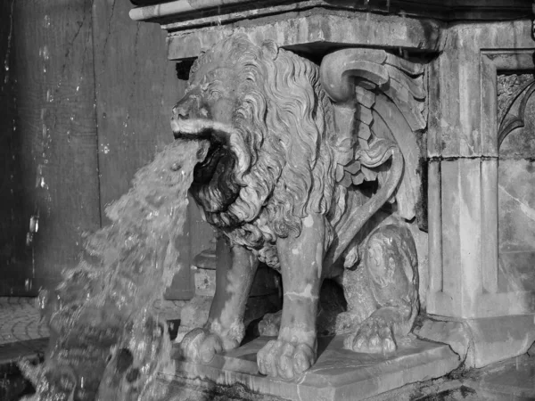 Petrusbrunnen (Fontana di San Pietro) a Koeln, in bianco e nero — Foto Stock