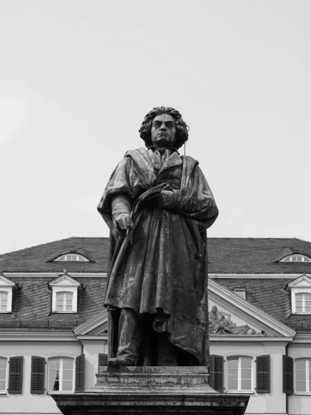 Beethoven Denkmal (1845) v Bonnu, černobílý — Stock fotografie