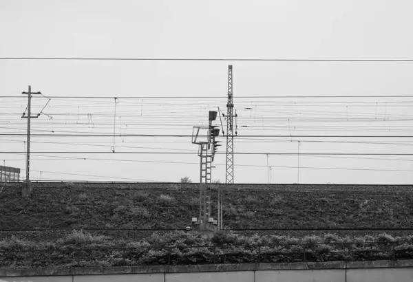 Railway line in Germany, black and white — Φωτογραφία Αρχείου