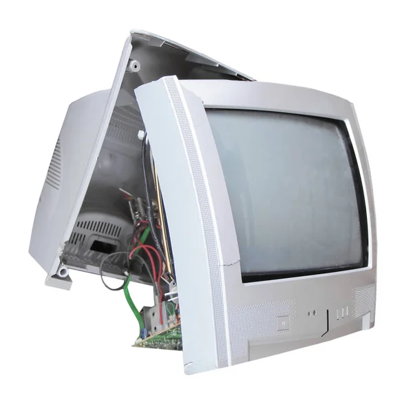 古い壊れたアナログテレビは コピースペースのための空白の画面で設定 — ストック写真