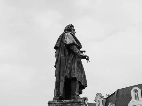 德国波恩的贝多芬 登克马尔青铜雕像 1845年揭幕 黑白相间 — 图库照片
