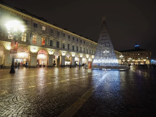 Turin Itália Circa Dezembro 2019 Vista Noturna Praça Piazza San — Fotografia de Stock