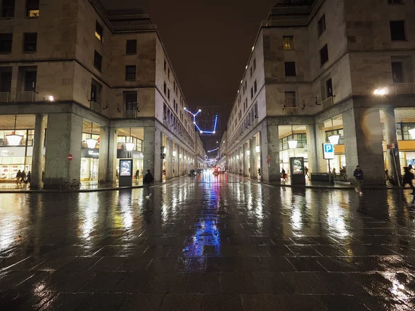 Turin Itália Circa Dezembro 2019 Vista Noturna Rua Roma — Fotografia de Stock