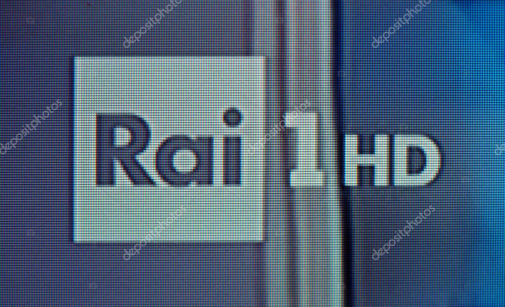 TURIN, ITALY - CIRCA JANUARY 2020: RAI 1 HD Italian television channel logo