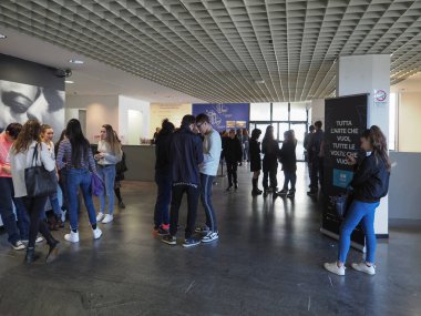 TURIN, ITALY - CIRCA FEBRUARY 2020: People visiting GAM Galleria Arte Moderna e Contemporanea (translation:  Gallery of modern and contemporary art)