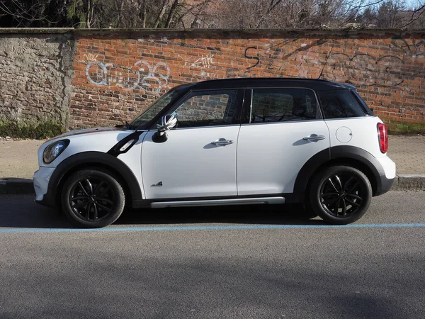 Turin Italie Circa Février 2020 Mini Voiture Blanche — Photo