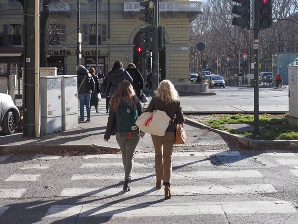 Turin Italy Circa February 2020 People Walking City Centre — 스톡 사진