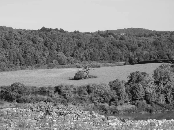 View Countryside River Wye Chepstow Black White — Stock Photo, Image