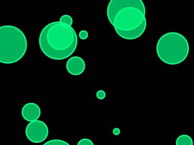 Çemberleri ve siyah arkaplanı olan soyut minimalist yeşil illüstrasyon