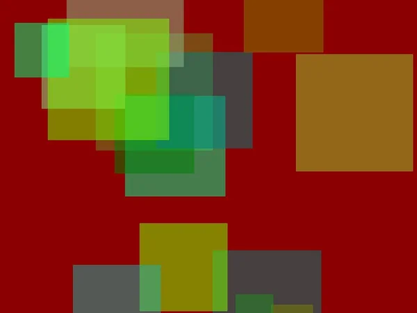 Абстрактна Мінімалістична Зелена Ілюстрація Квадратами Темно Червоним Тлом — стокове фото