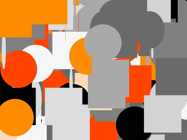 Abstract minimalist grey orange illustration with circle and ellipses squares and rectangles and black background