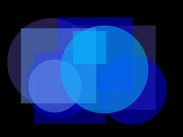 Astratto Minimalista Illustrazione Blu Con Cerchi Quadrati Sfondo Nero — Foto Stock