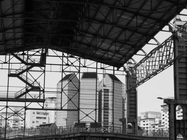 Průmyslové Zříceniny Továrny Parku Parco Dora Turíně Itálie Černobílém — Stock fotografie