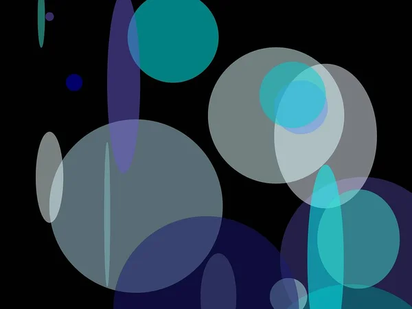 Abstract minimalist blue illustration with circle and ellipses and black background