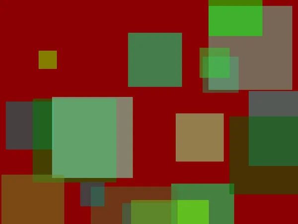 Abstrakt Minimalistisk Grön Illustration Med Rutor Och Mörkröd Bakgrund — Stockfoto