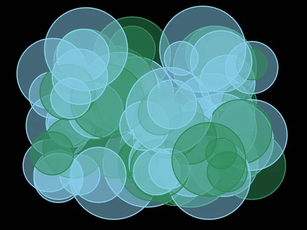 Abstract Minimalist Green Blue Illustration Circles Black Background — Stock Photo, Image