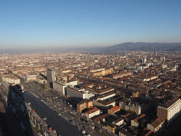 Luchtfoto Van Stad Turijn Italië Met Piazza Castello Plein — Stockfoto