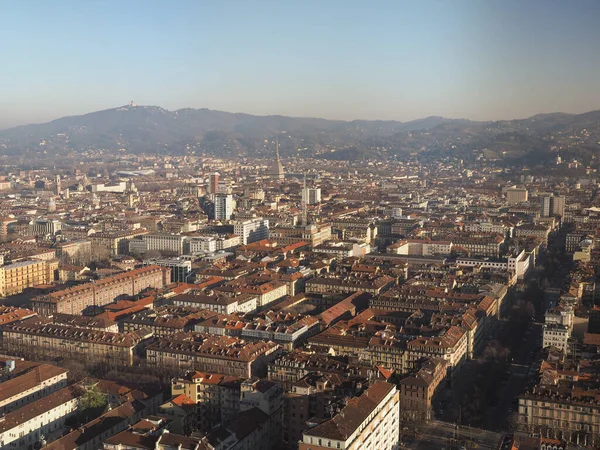 Luchtfoto Van Stad Turijn Italië Met Piazza Castello Plein — Stockfoto