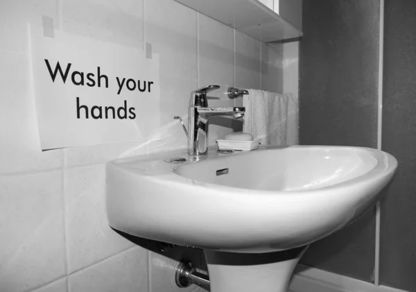 Wash Your Hands Sign Bathroom Basin — Stock Photo, Image