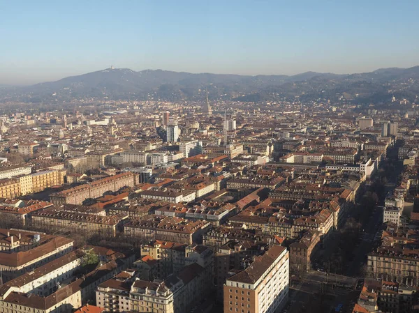 Luchtfoto Van Stad Turijn Italië Met Piazza Castello Plein — Stockfoto