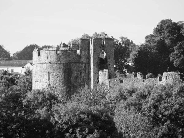 Chepstow Kalesi Harabeleri Castell Cas Gwent Welsh Chepstow Black White — Stok fotoğraf
