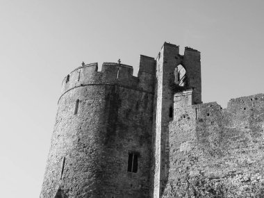 Chepstow Kalesi Harabeleri (Castell Cas-gwent in Welsh), Chepstow, Uk in black and white