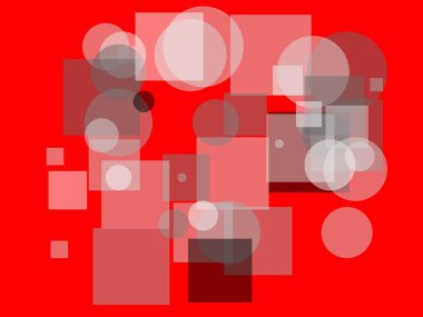 Çember kareleri ve kırmızı arkaplanı olan soyut minimalist gri çizim