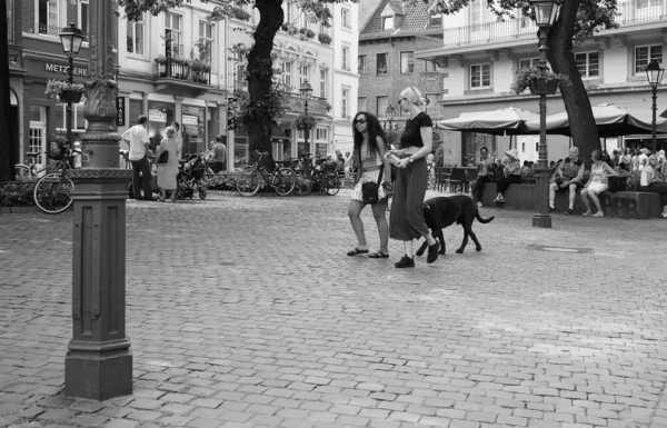 Aachen Alemania Circa Agosto 2019 Personas Centro Ciudad Blanco Negro — Foto de Stock