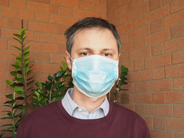 Man Surgical Mask Used Stop Spreading Covid Infection — Stock Photo, Image