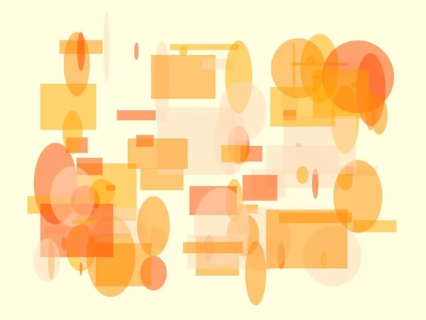 Abstract minimalist orange illustration with ellipses rectangles and light yellow background