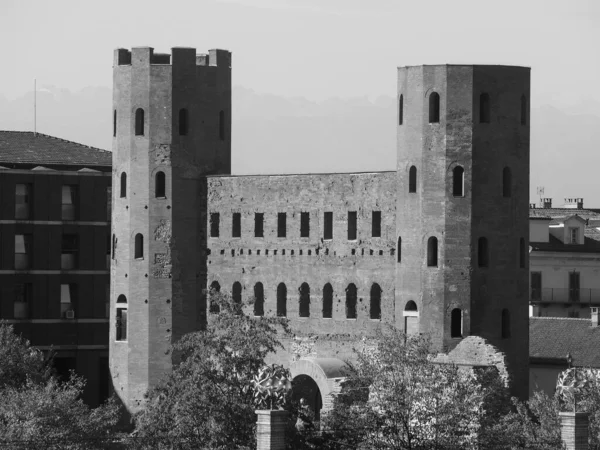 Ruiny Porta Palatina Palatin Brána Italském Turíně Černé Bílé — Stock fotografie