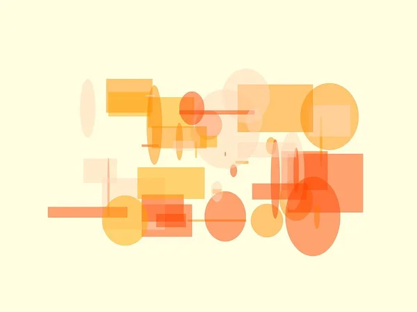 Abstract minimalist orange illustration with ellipses rectangles and light yellow background