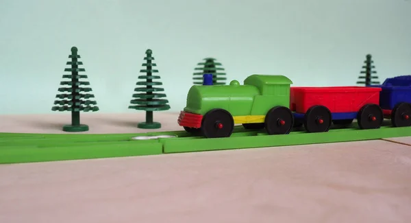Modelo Plástico Escala Brinquedo Trem Ferrovia Foco Seletivo — Fotografia de Stock