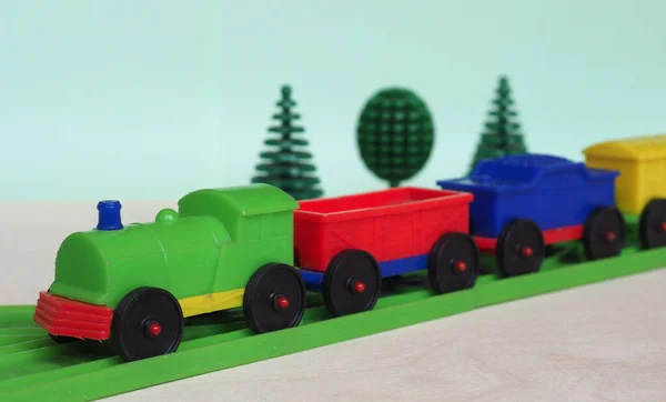 Plastic Scale Model Toy Train Railway Selective Focus — Stock Photo, Image