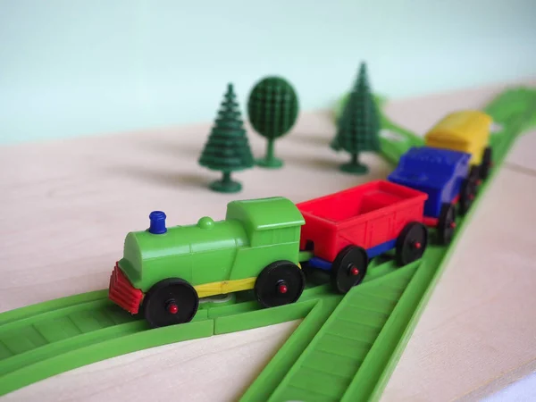 Tren Juguete Modelo Escala Plástico Ferrocarril Enfoque Selectivo — Foto de Stock