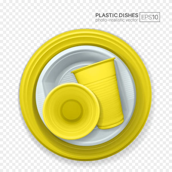 透明b上的一套实用塑料盘子 — 图库矢量图片