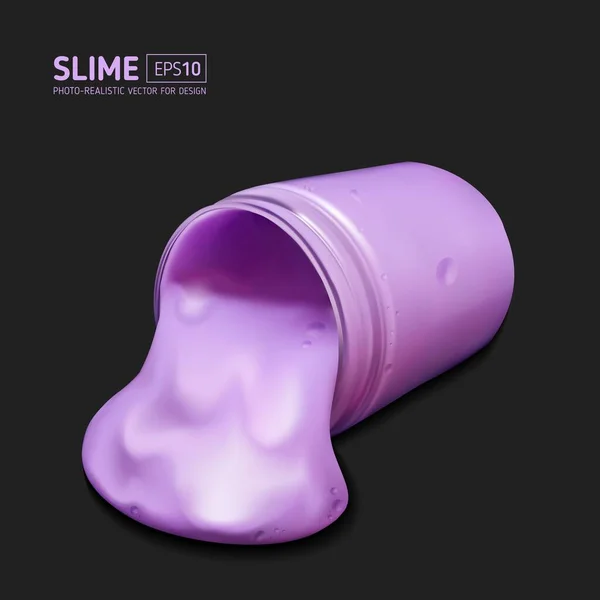 黒の背景に紫の現実的なスライム — ストックベクタ