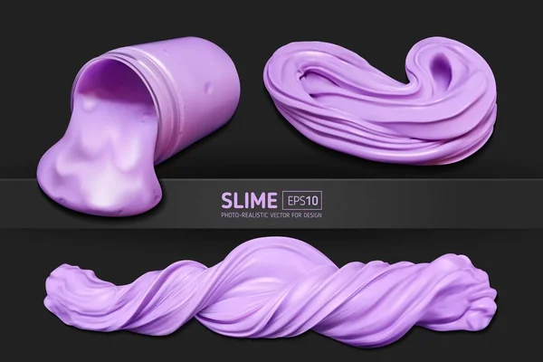 Set of purple realistic slimes on a black background — Stock Vector