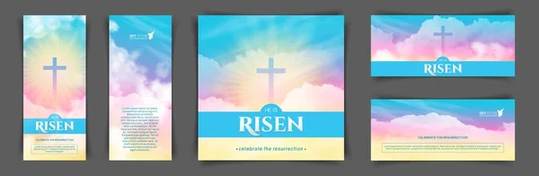 Christelijke religieuze ontwerp voor Pasen viering. Een set vector banners Stockillustratie